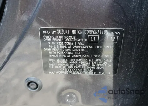 2012 Suzuki Grand Vitara Premium z USA, uszkodzony, nr VIN JS3TD0D22C4101746